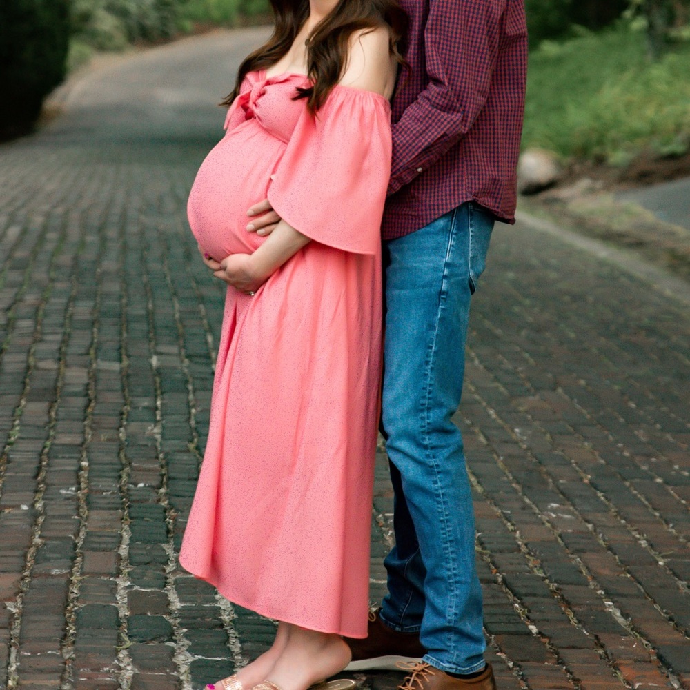 Coral Maternity Midi Dress